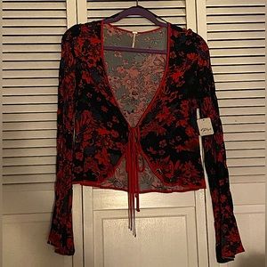 🥀🥀 Free People blouse | red Venice floral bohemian NWT